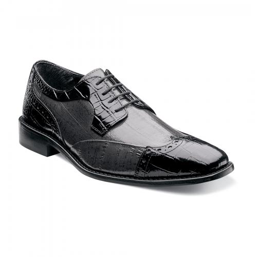 Stacy Adams "Galletti" Black Alligator / Gray Eel Print Genuine Leather Modern Wingtip / Cap Toe Dress Shoes 24936-975
